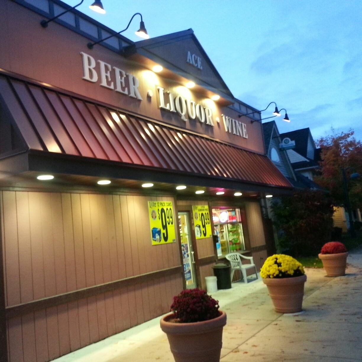 Ace Party Store at dusk